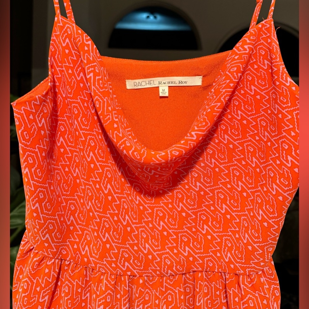 Rachel Roy Lined Dress - Geometric Spaghetti Straps Side Zipper Orange